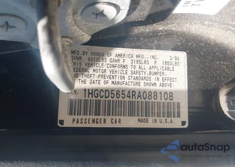 1994 Honda Accord Ex/Ex-R z USA, uszkodzony, nr VIN 1HGCD5654RA088108